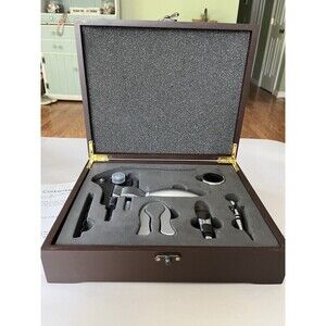 Connoisseur Corkscrew Deluxe Wood Box Set 6 Pieces plus Case